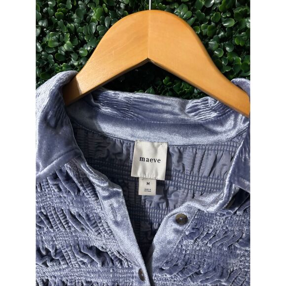 Anthropologie Maeve Shirred Velvet Buttondown Tee Sz Medium - Picture 3 of 5